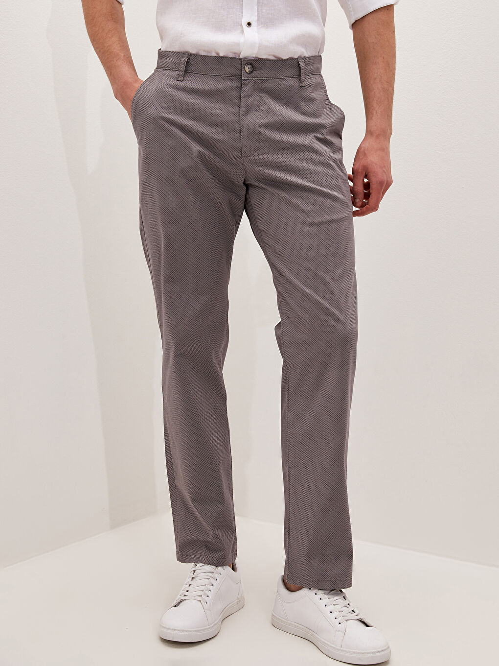Gri Standart Kalıp Gabardin Erkek Pantolon-2