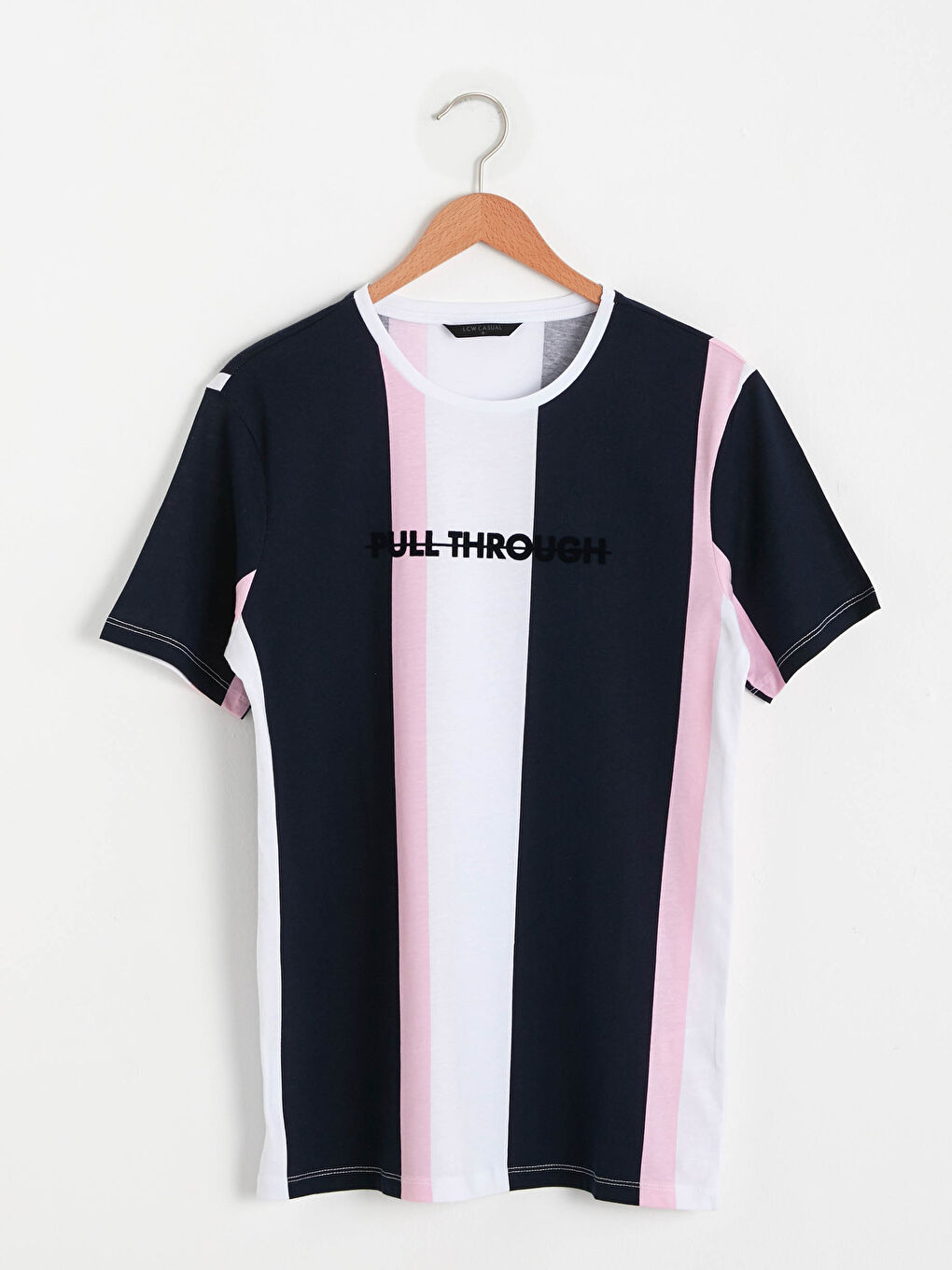 дөңгелек жағалы принтті таралған мақта футболка-6