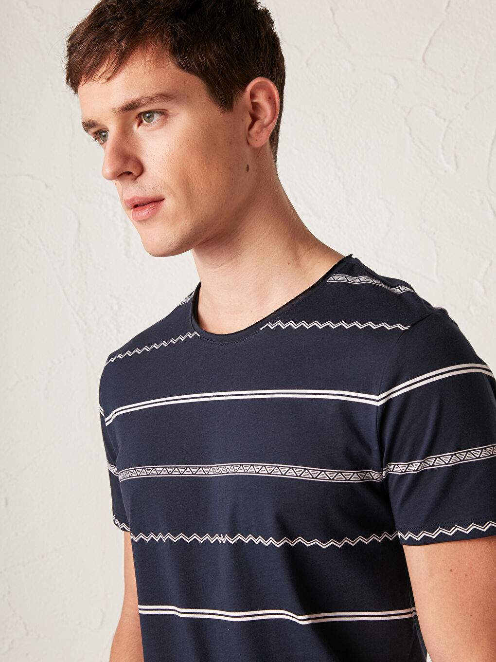 Crew Neck Striped Combed Cotton T-Shirt-2