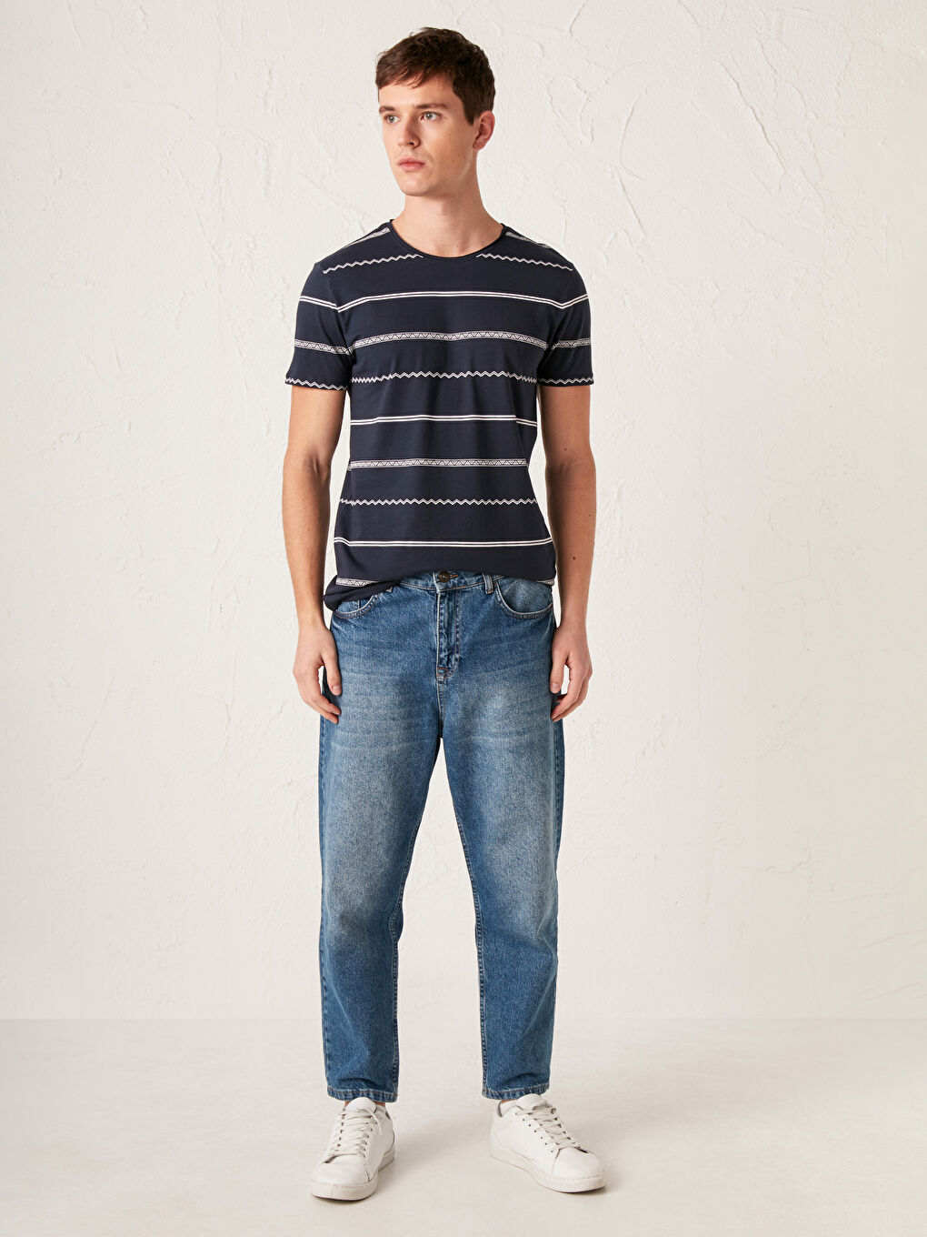 Crew Neck Striped Combed Cotton T-Shirt-3