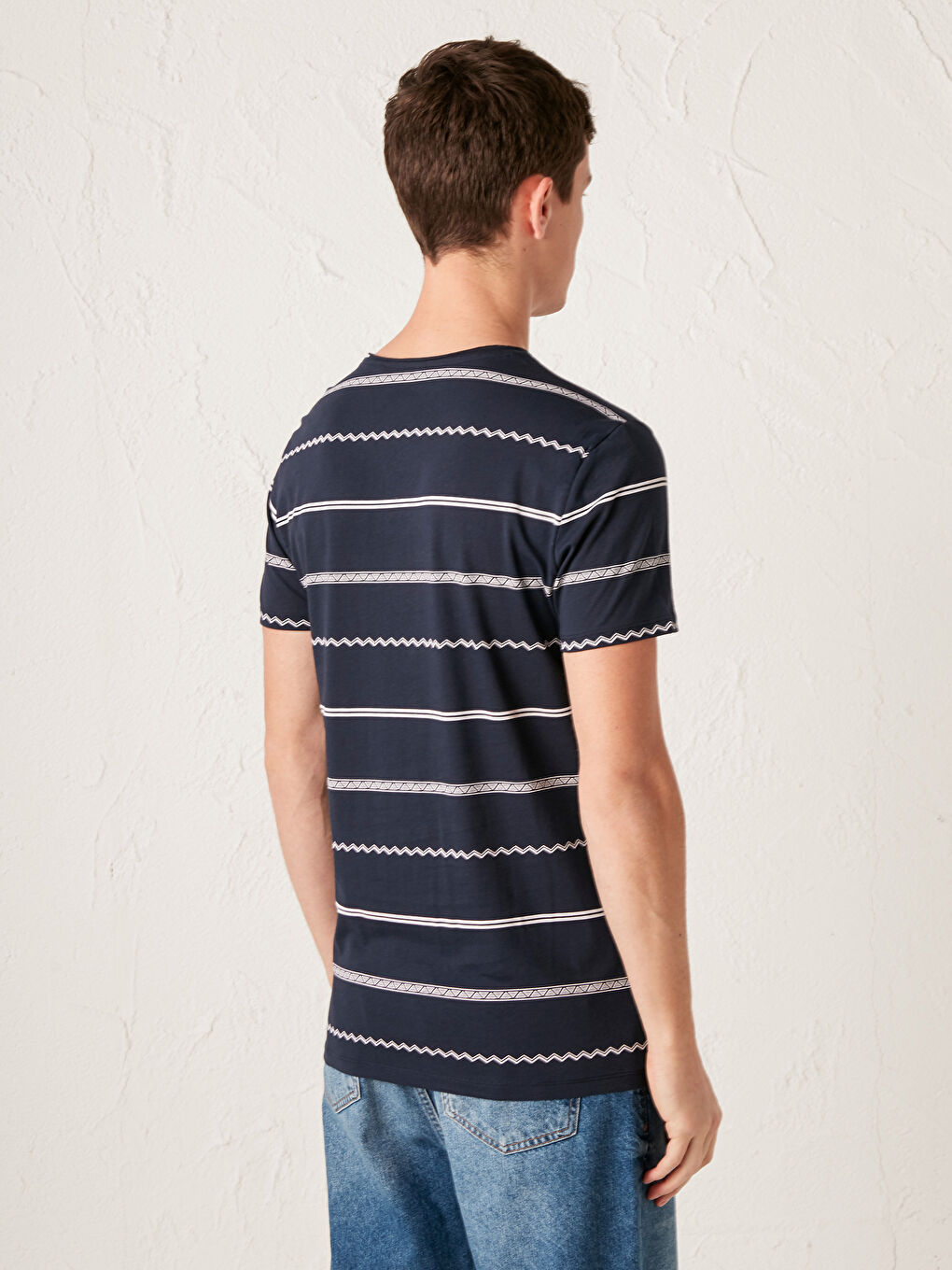 Crew Neck Striped Combed Cotton T-Shirt-4