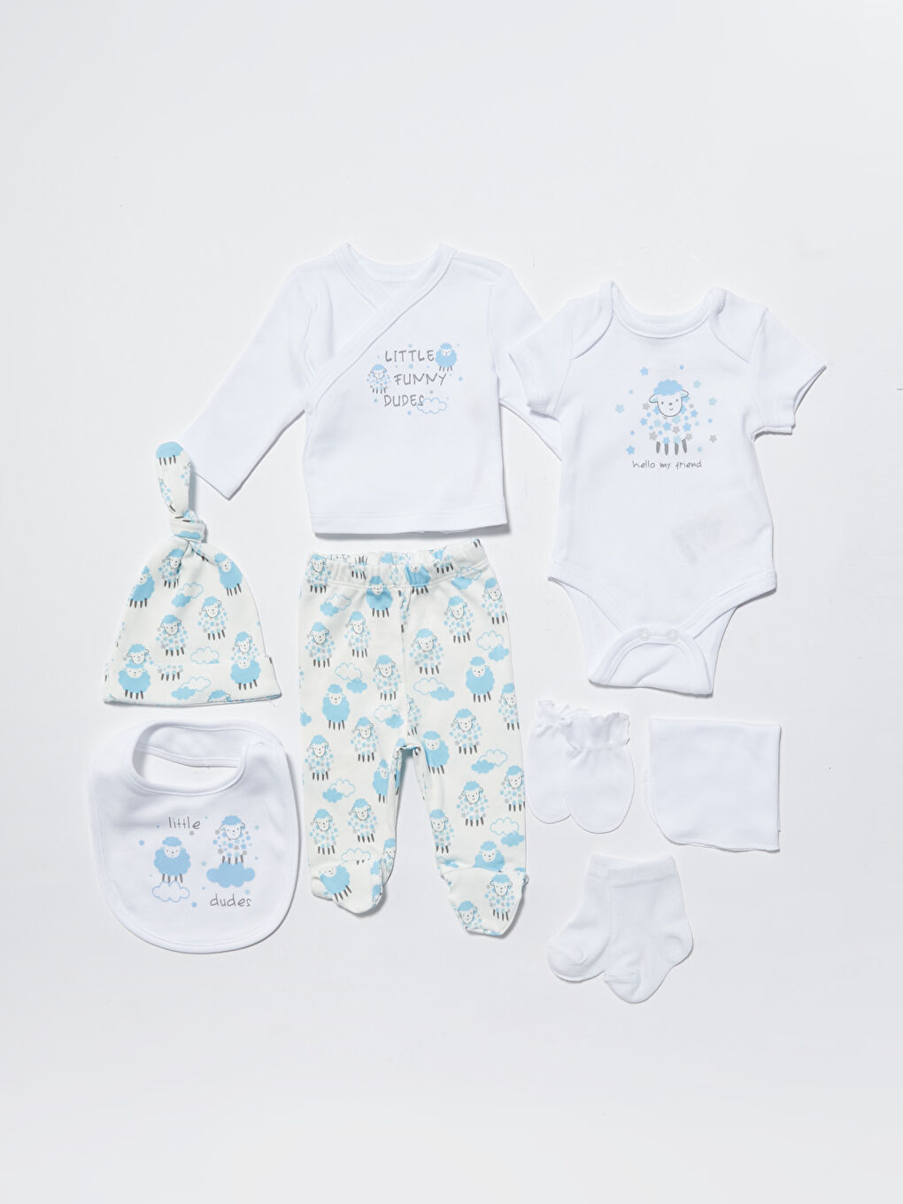 Baskılı Pamuklu Erkek Bebek Kutulu Hastane Çıkış Seti-1