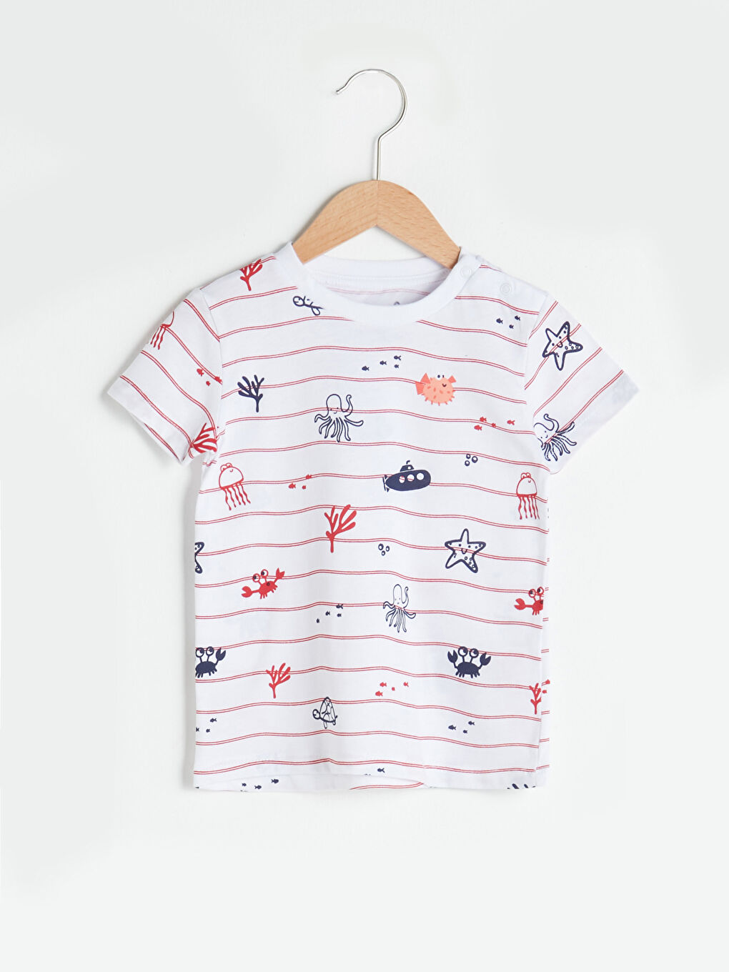 T-shirt Bébé Garçon en Coton Imprimé à Manches Courtes et Col Rond.