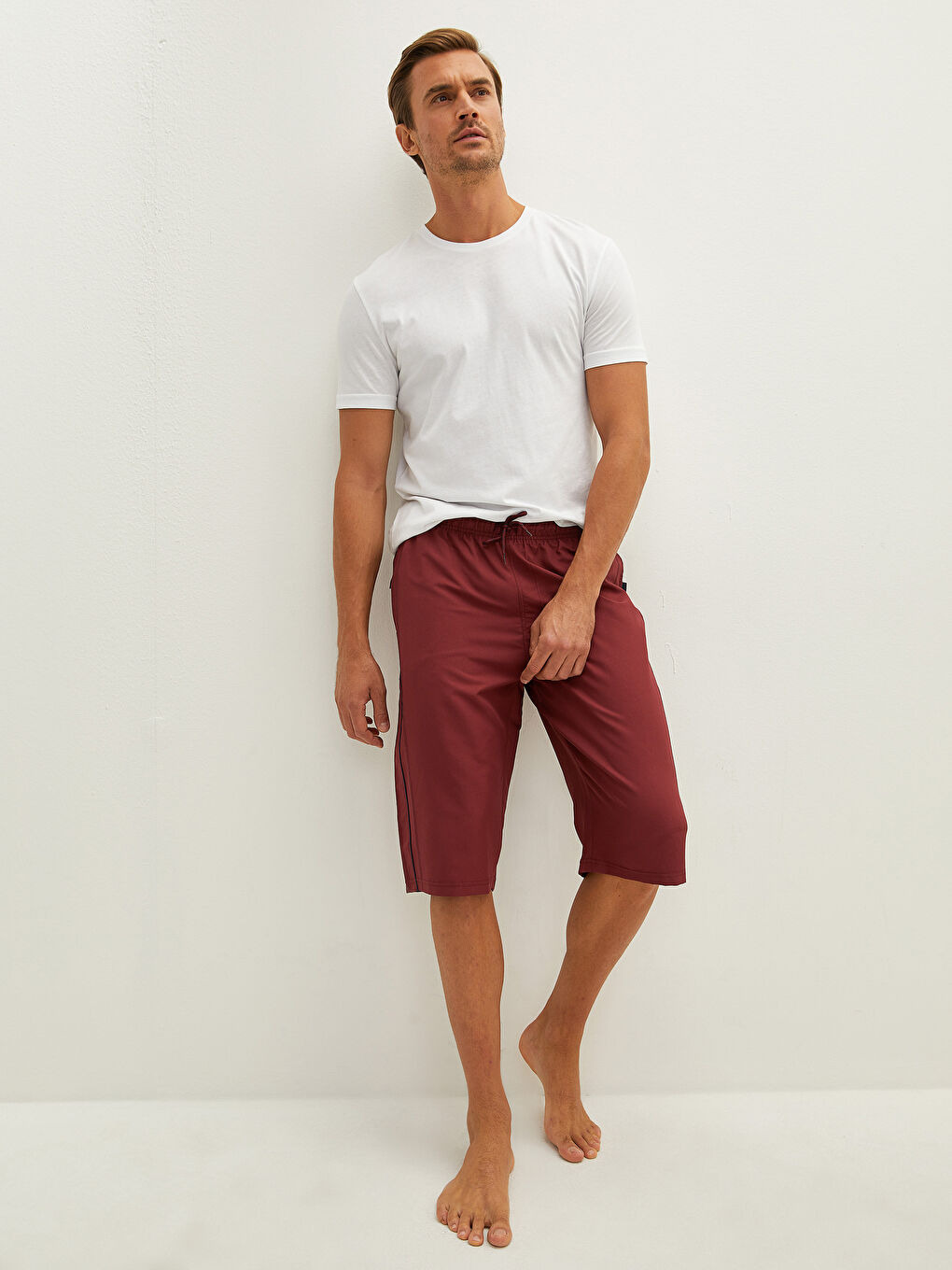 Bordo Diz Altı Boy Basic Erkek Deniz Şortu-2