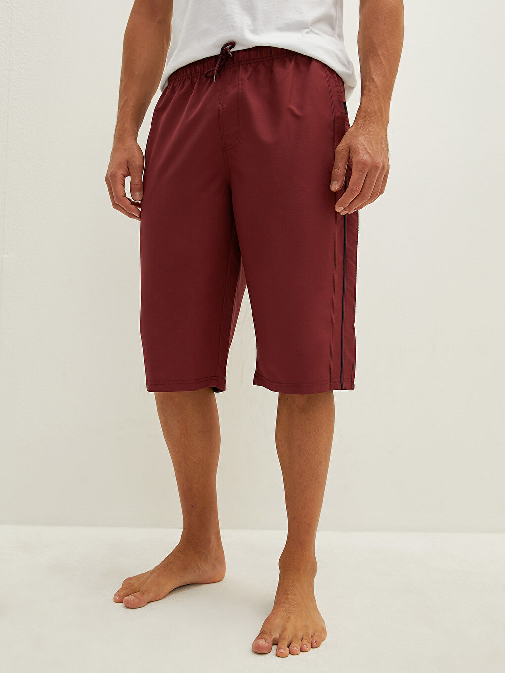 Bordo Diz Altı Boy Basic Erkek Deniz Şortu-3