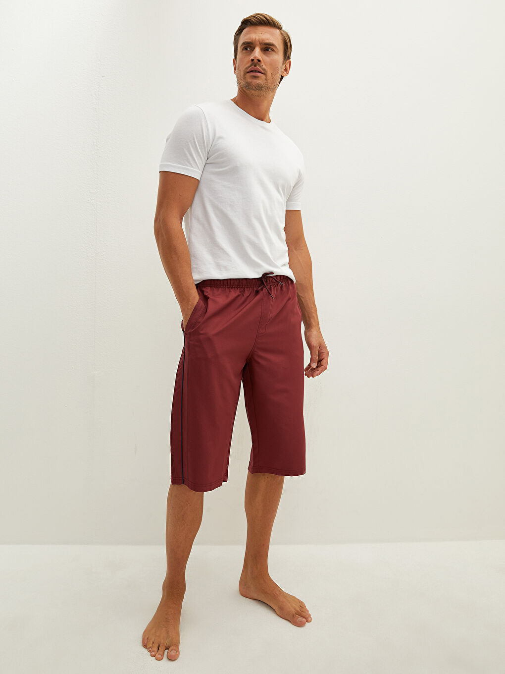 Bordo Diz Altı Boy Basic Erkek Deniz Şortu