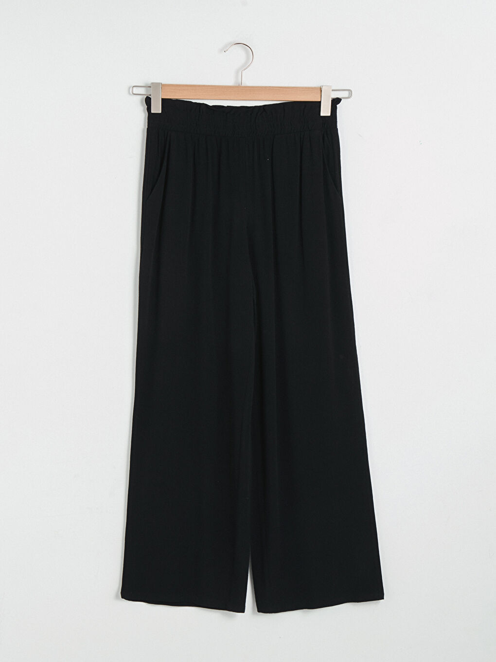 Siyah Beli Lastikli Bol Paça Pantolon-4