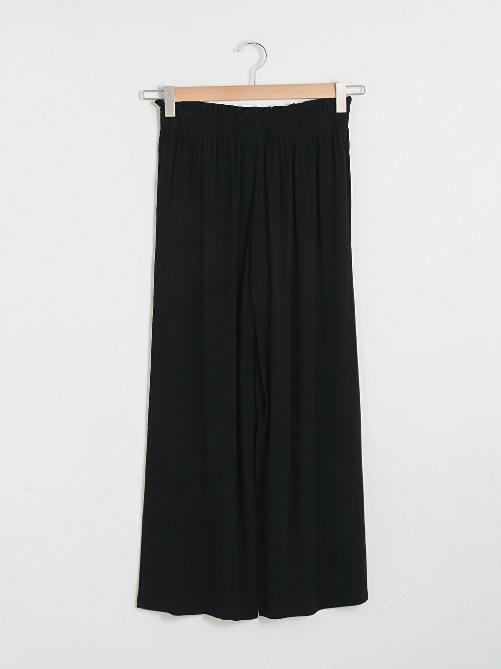 Siyah Beli Lastikli Bol Paça Pantolon-5
