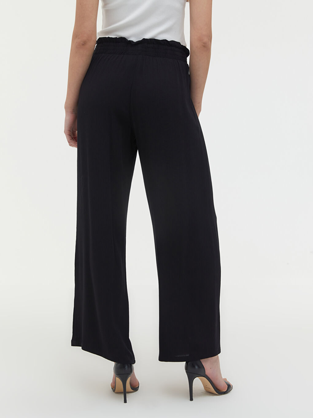 Siyah Beli Lastikli Bol Paça Pantolon-2