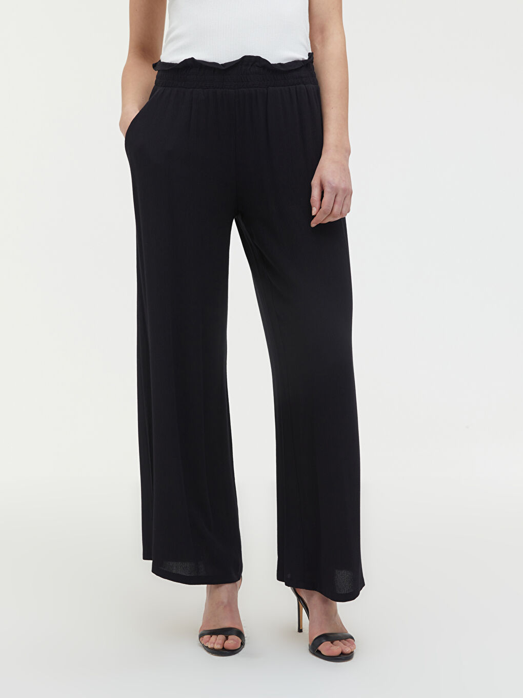 Siyah Beli Lastikli Bol Paça Pantolon