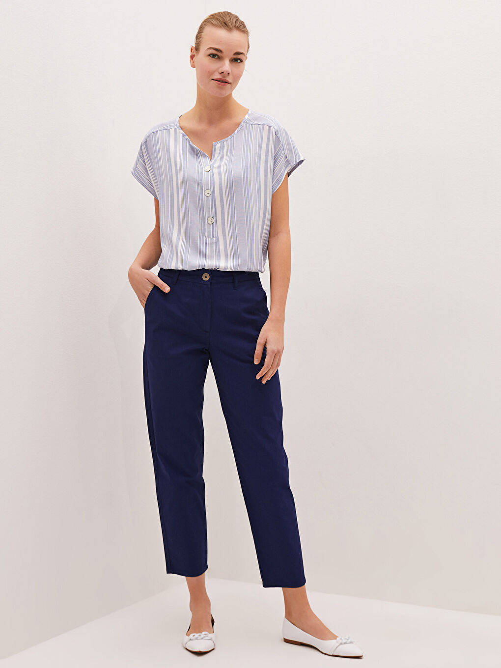 High Waist Pocket Detailed Gabardine Fabric Women's Trousers
