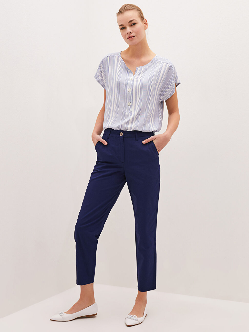 High Waist Pocket Detailed Gabardine Fabric Women's Trousers-1