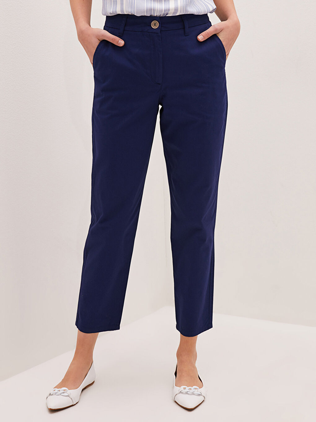 High Waist Pocket Detailed Gabardine Fabric Women's Trousers-2