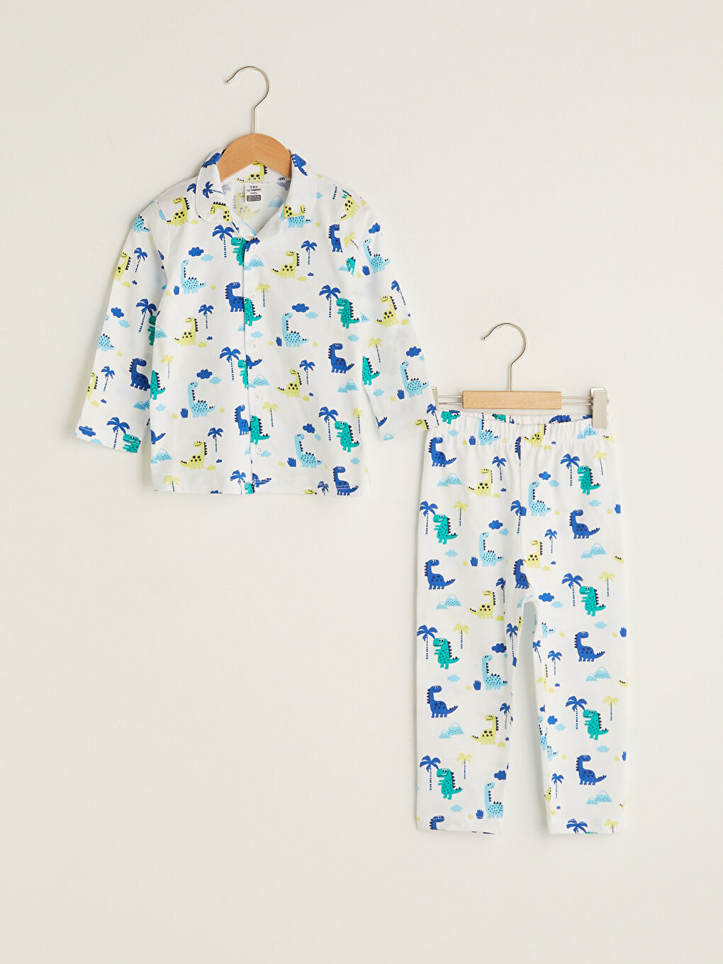 Shirt Collar Long Sleeve Printed Cotton Baby Boy Pajamas Set