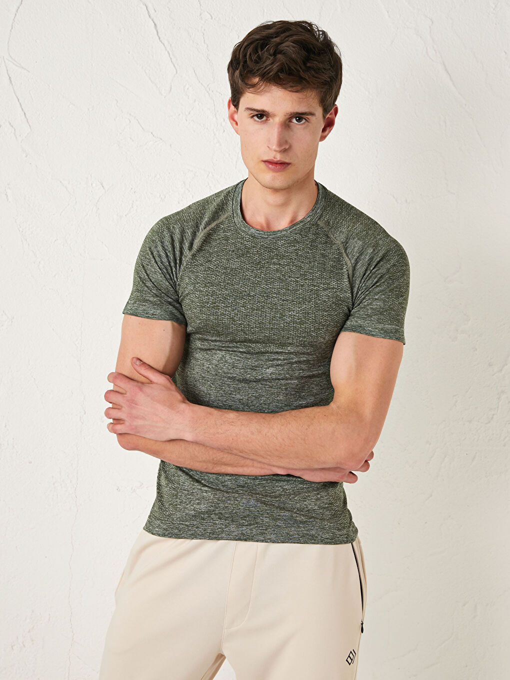 Yeşil Bisiklet Yaka Kısa Kollu Aktif Spor Erkek Tişört