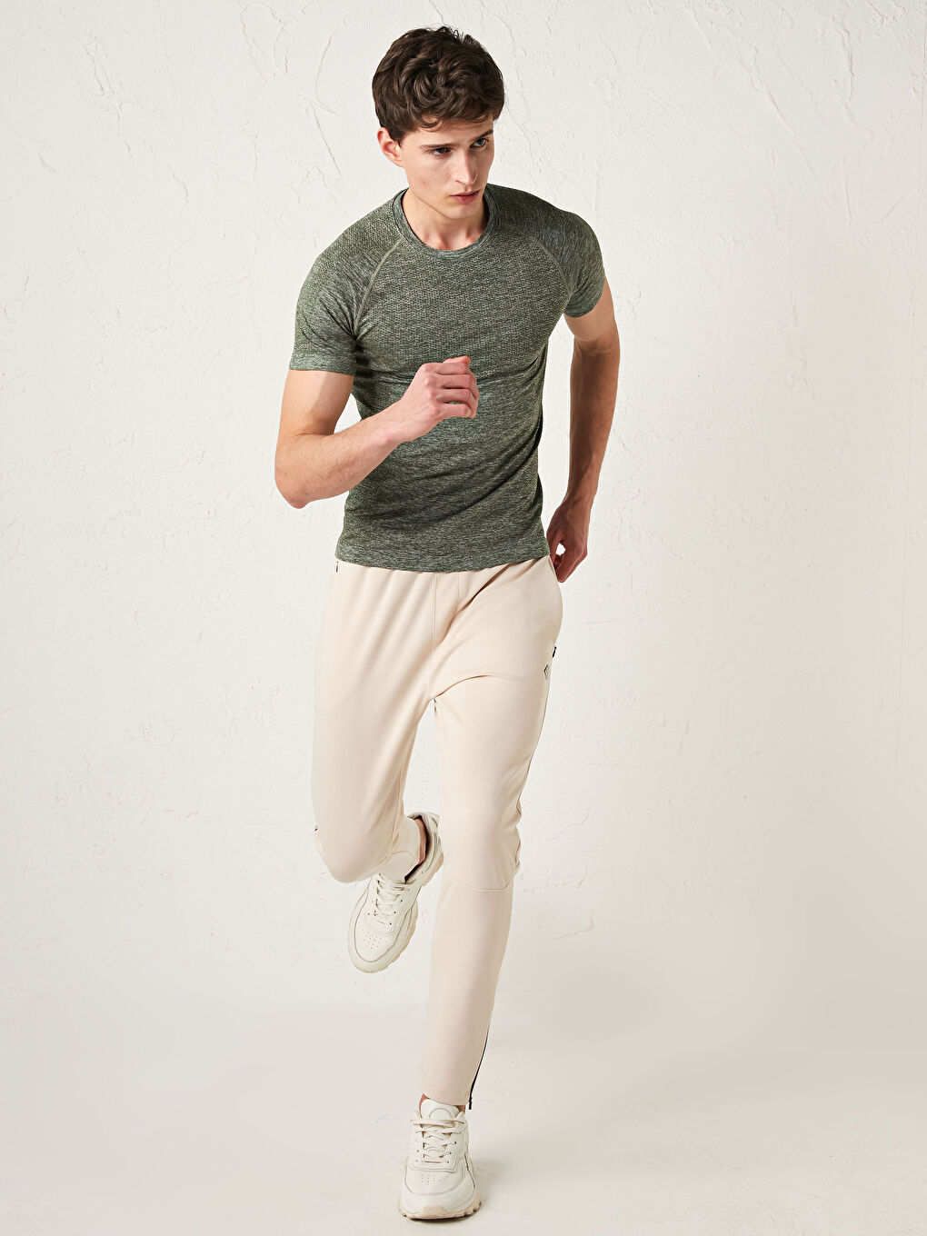 Yeşil Bisiklet Yaka Kısa Kollu Aktif Spor Erkek Tişört-2