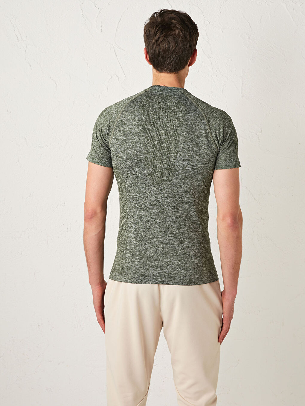 Yeşil Bisiklet Yaka Kısa Kollu Aktif Spor Erkek Tişört-4