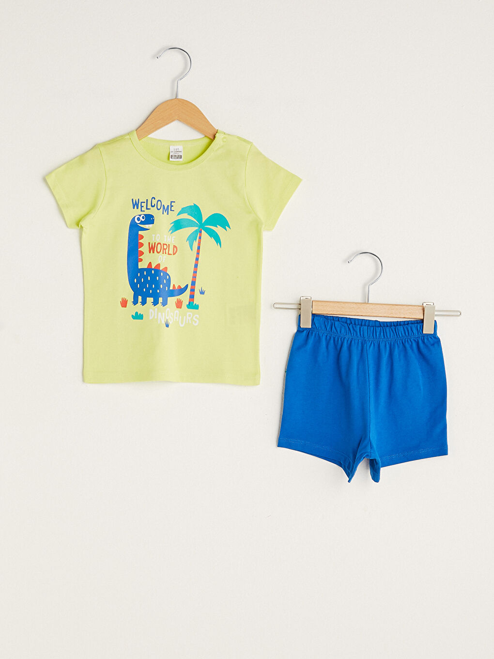 Круглий виріз горловини, короткий рукав, з принтом, піжамний комплект для хлопчиків