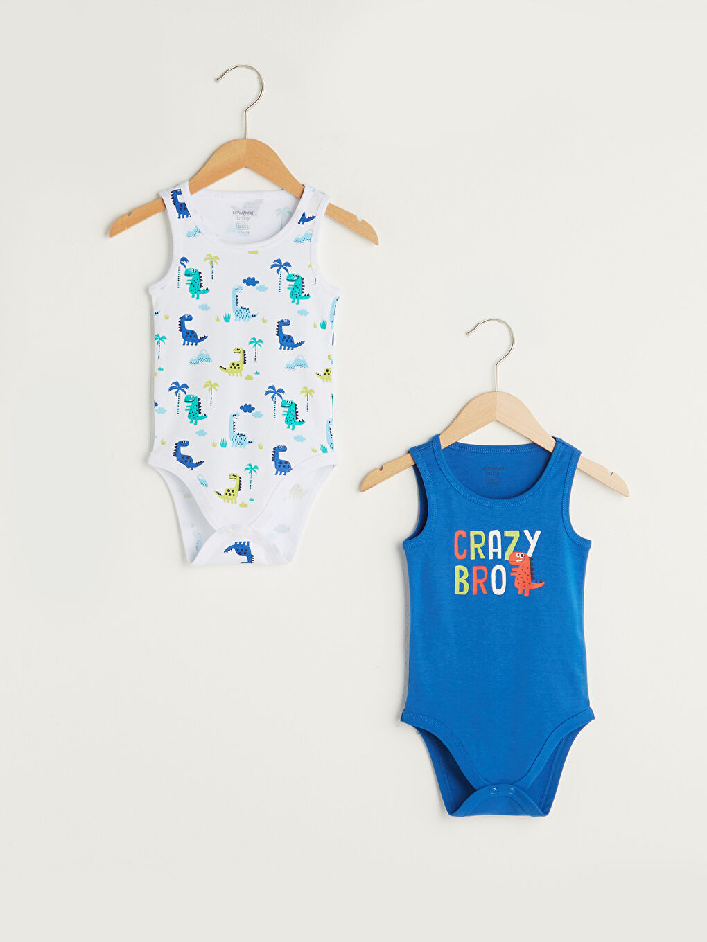Rundhalsausschnitt Bedruckter Baumwoll-Baby-Jungen-Body Mit Druckknopf 2er-Pack