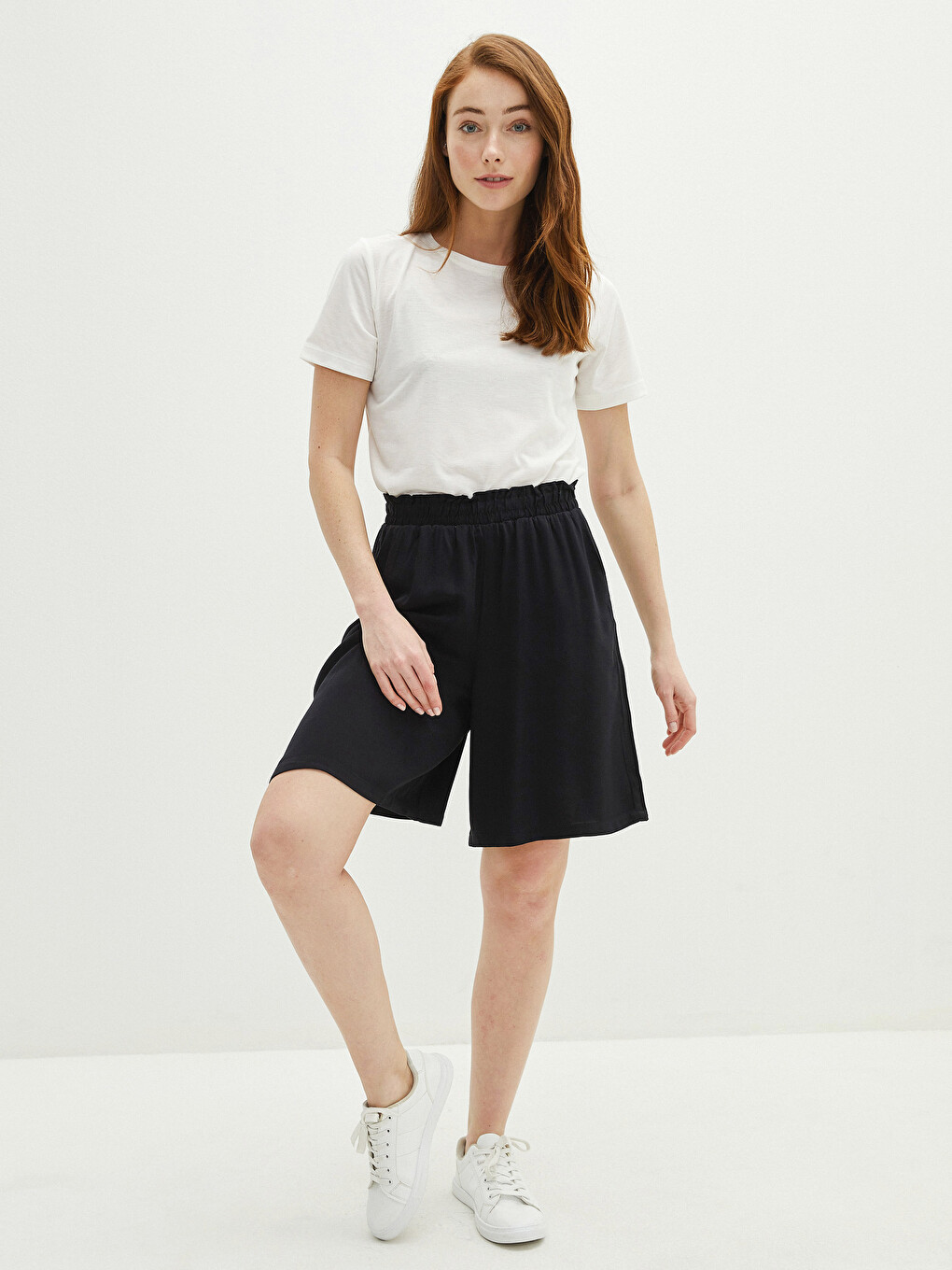 Women's Bermuda Shorts With Pocket Detailed Belmando Fabric Elastic Waist-1