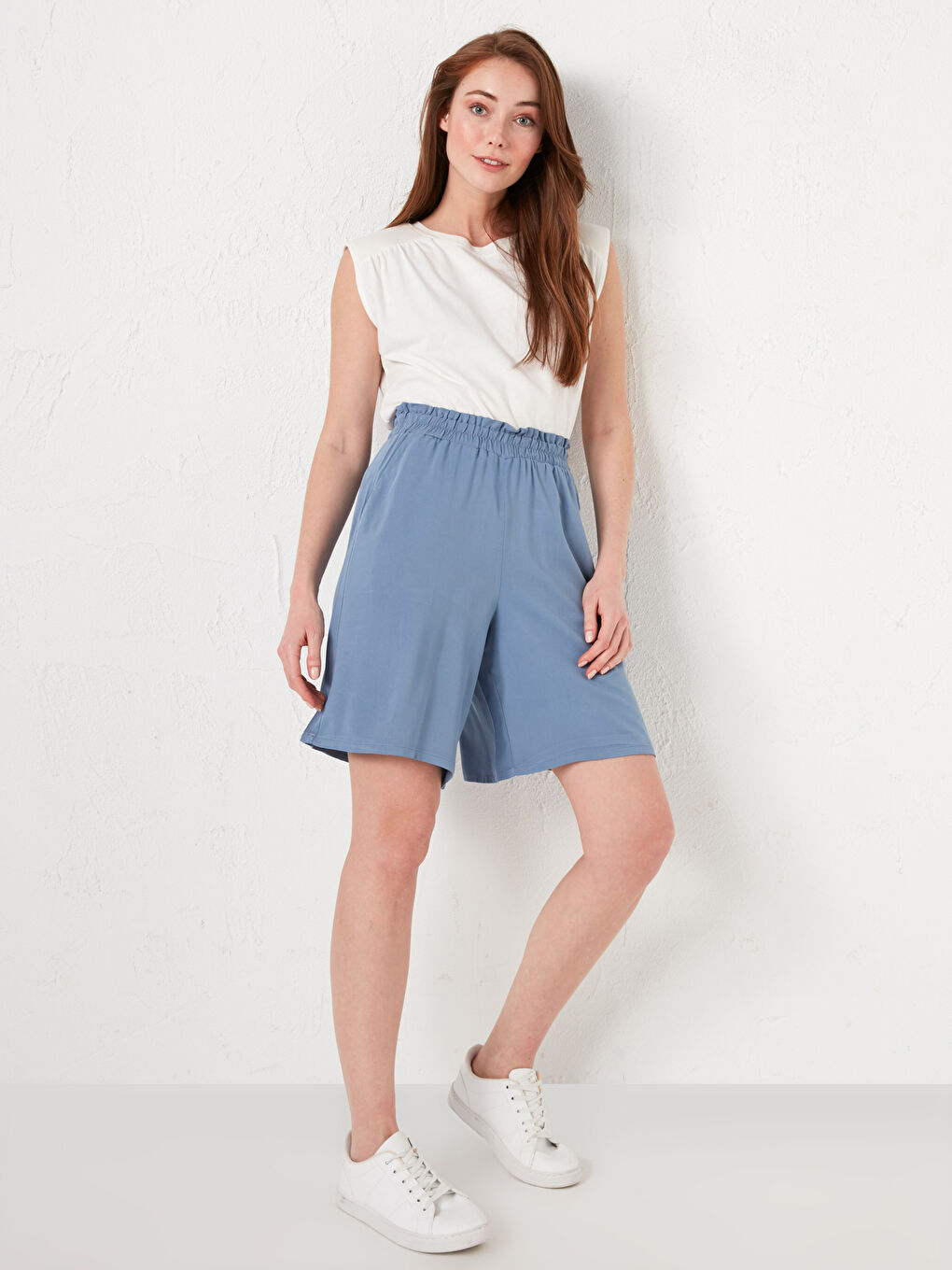 Women's Bermuda Shorts With Pocket Detailed Belmando Fabric Elastic Waist-1