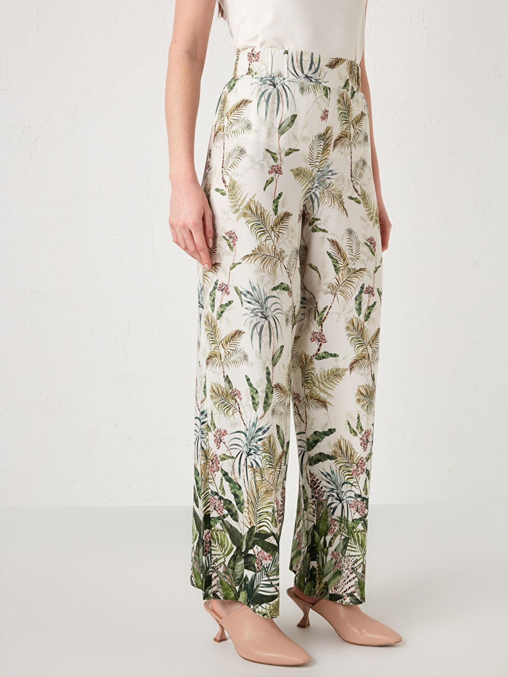 Pantaloni Damă Din Vâscoză Cu Imprimeu Și Talie Elastică-2