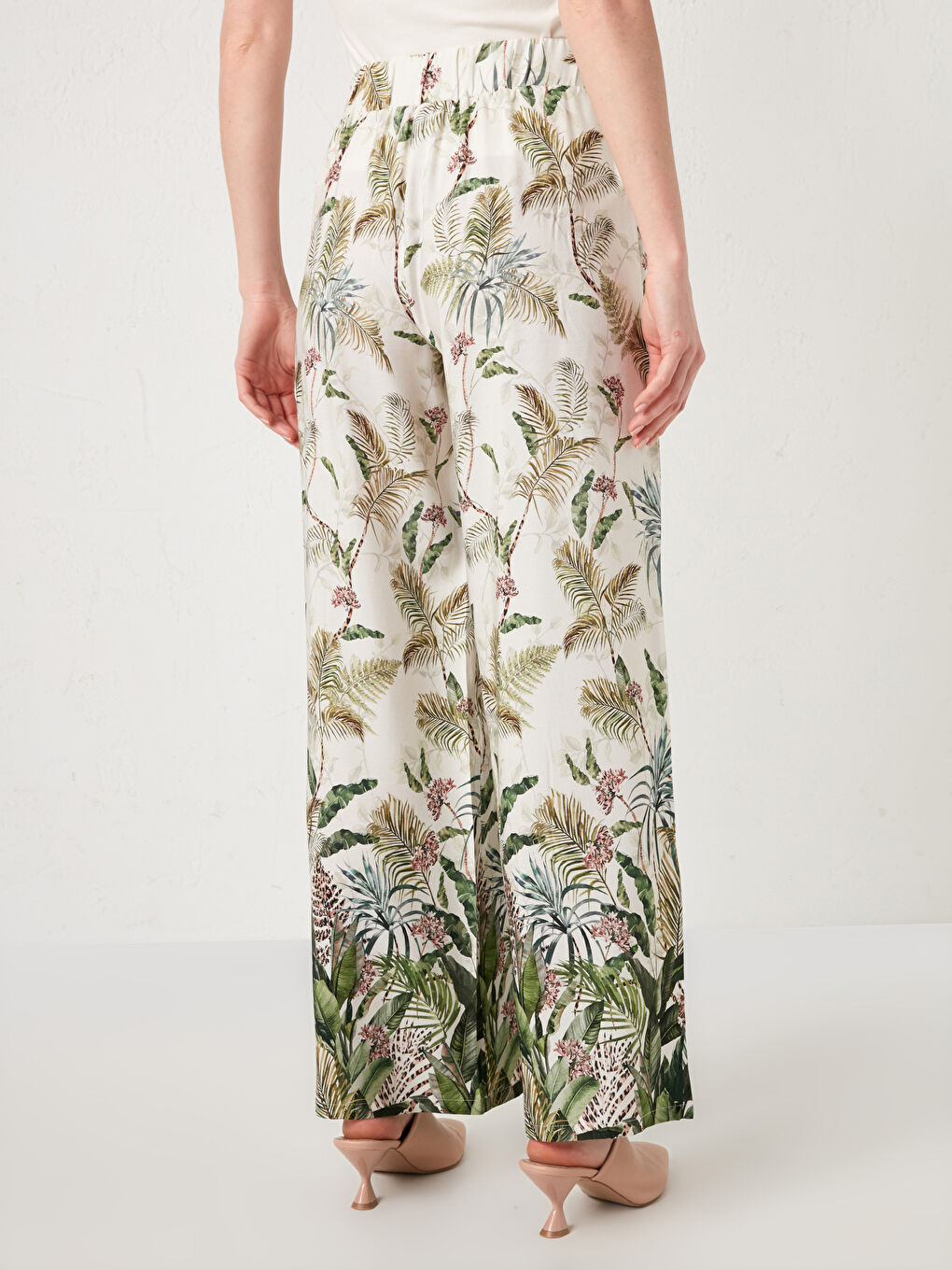 Pantaloni Damă Din Vâscoză Cu Imprimeu Și Talie Elastică-3