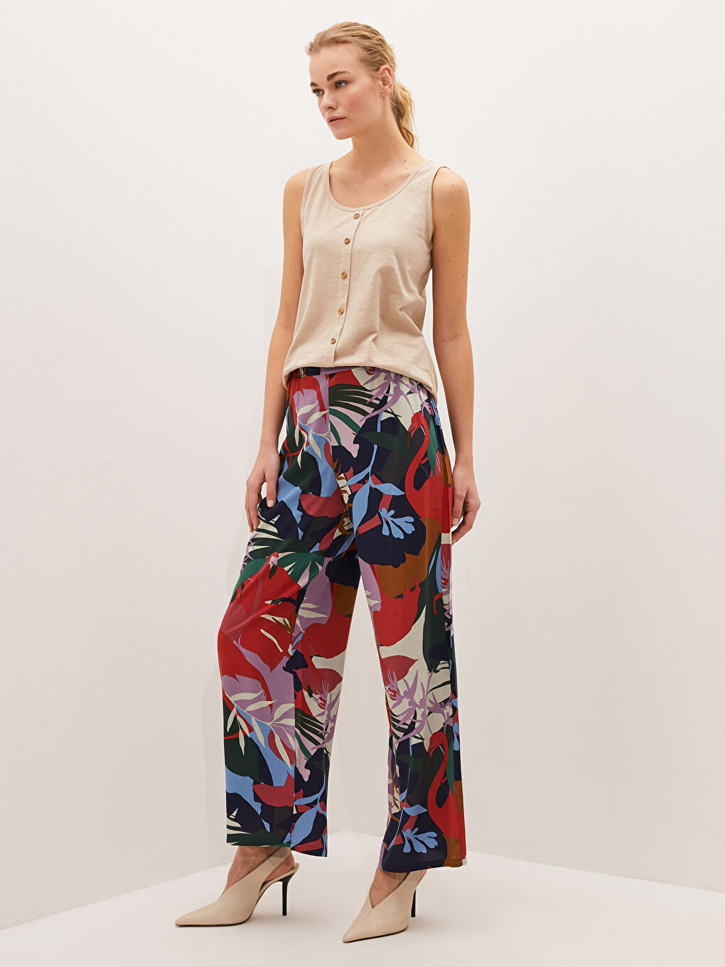 Elastic Waist Printed Viscose Women Trousers-2