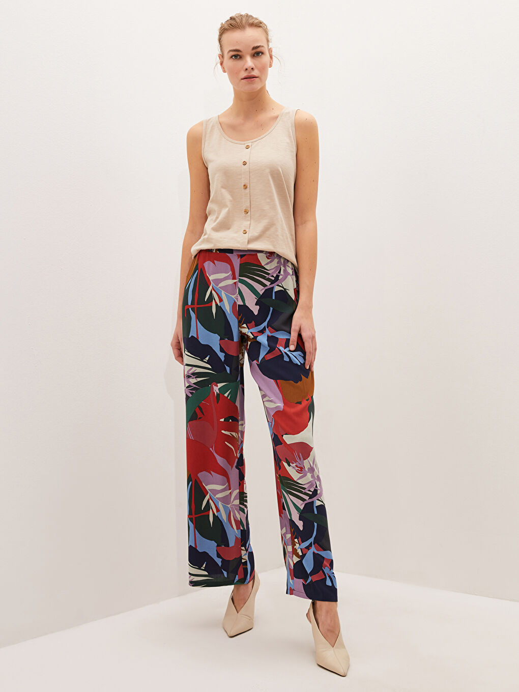 Elastic Waist Printed Viscose Women Trousers-3