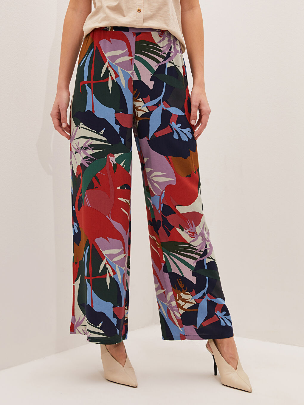 Elastic Waist Printed Viscose Women Trousers-5