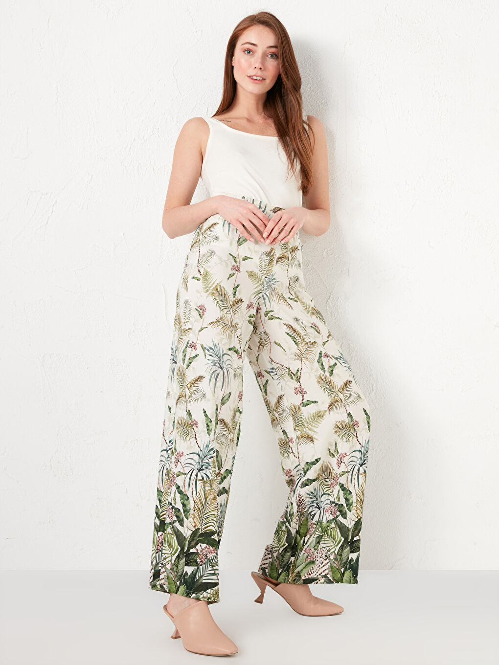 Pantaloni Damă Din Vâscoză Cu Imprimeu Și Talie Elastică-4