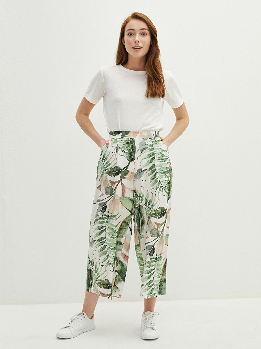 Pantalon Capri Femme En Tissu Belmando Imprimé Avec Taille Élastique Et Poches-2