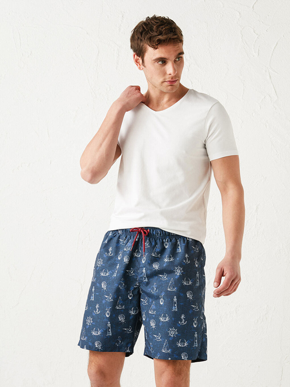 شورت سباحة منقوش طول الركبة رجال-1