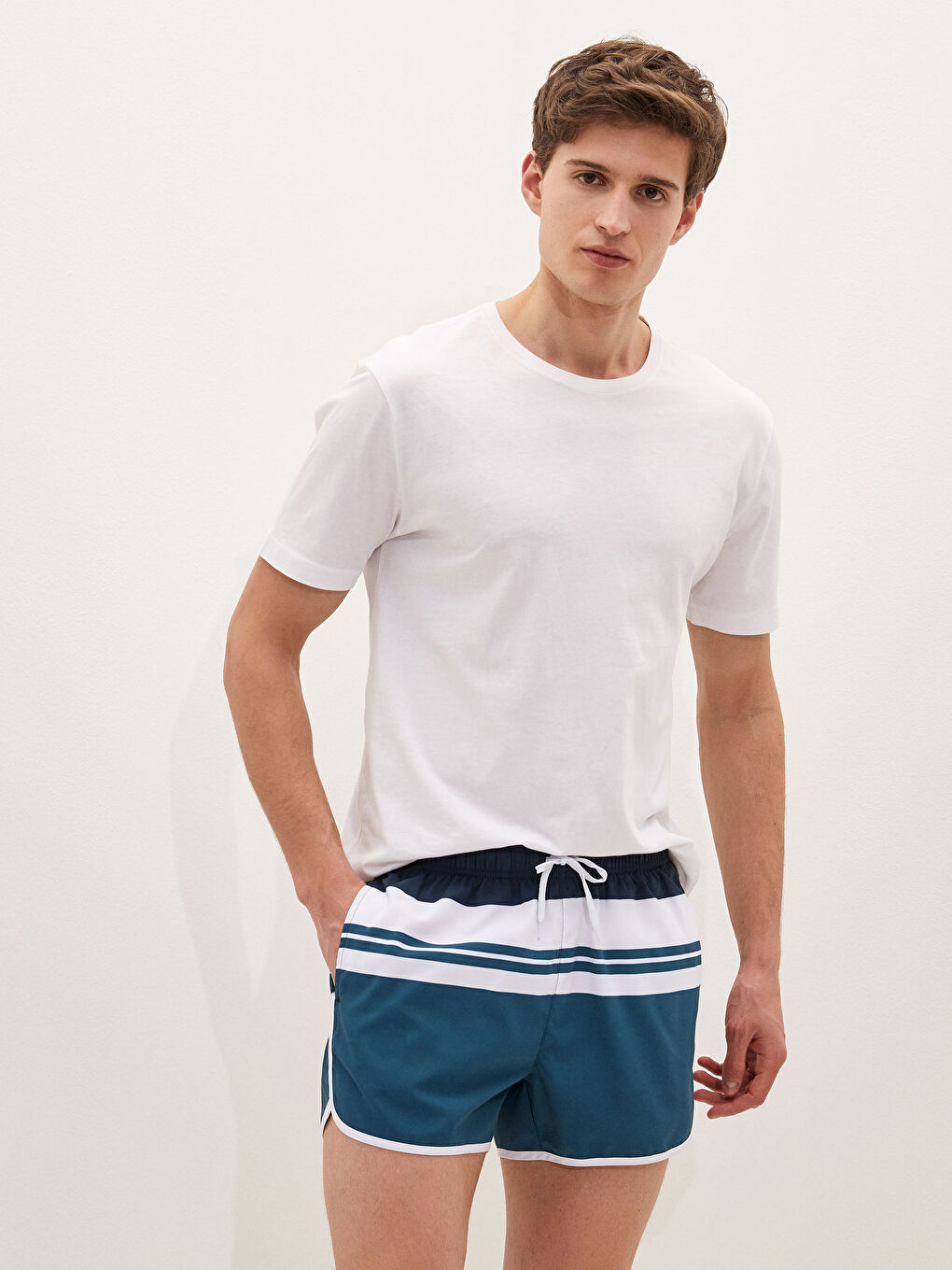 Lacivert Kısa Boy Desenli Erkek Deniz Şortu-5