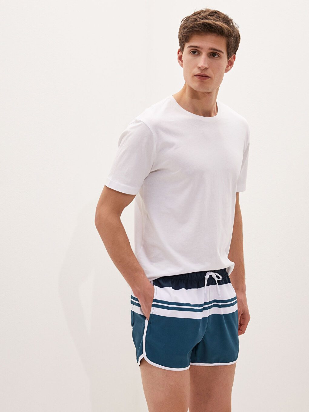 Lacivert Kısa Boy Desenli Erkek Deniz Şortu-6