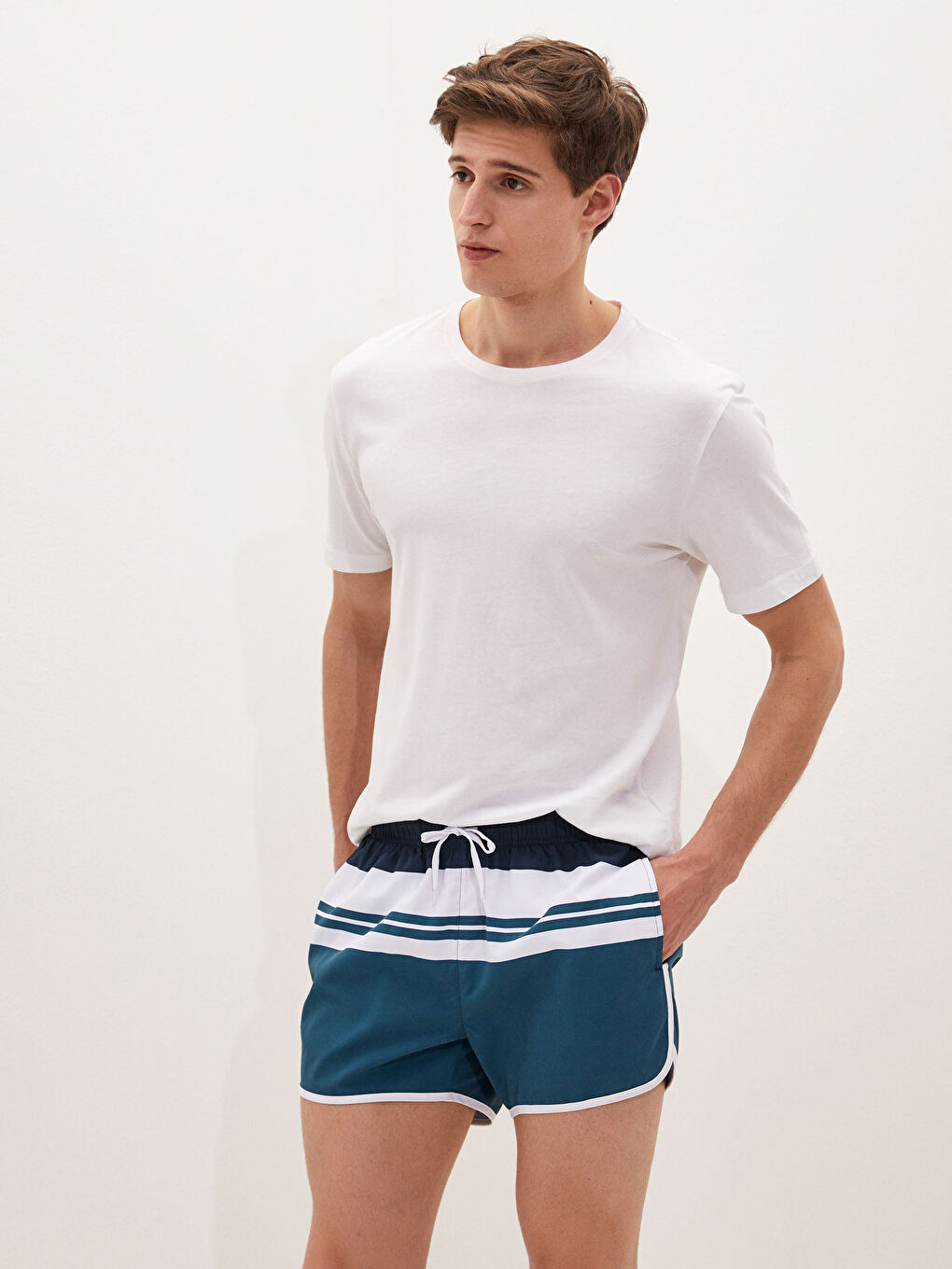 Lacivert Kısa Boy Desenli Erkek Deniz Şortu-7