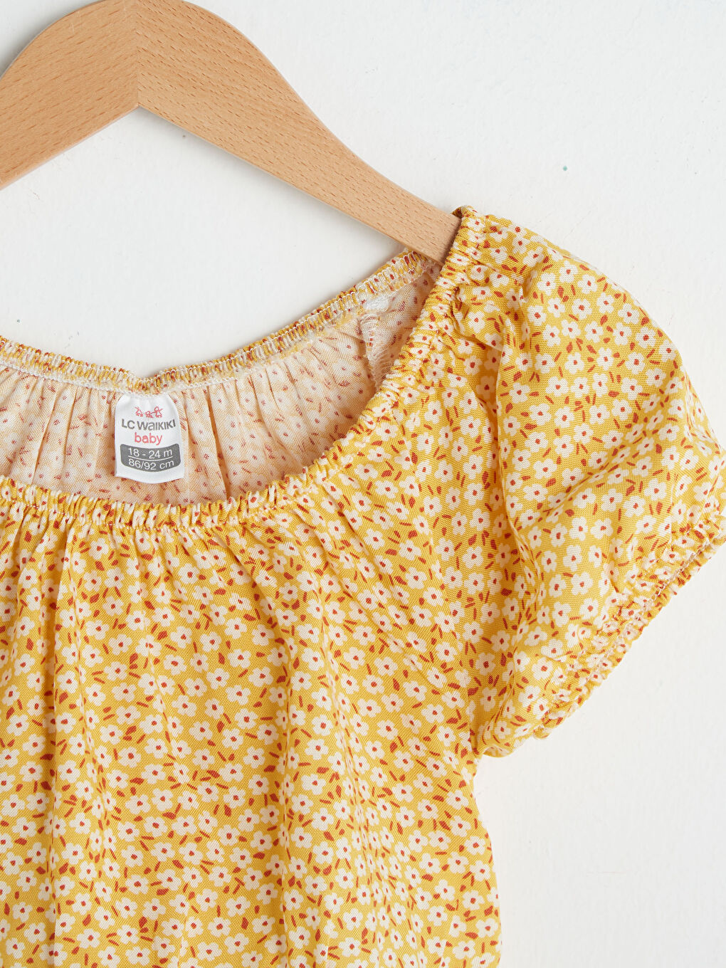 Sarı Kayık Yaka Kısa Kollu Baskılı Kız Bebek Bluz ve Etek 2'li Takım-1