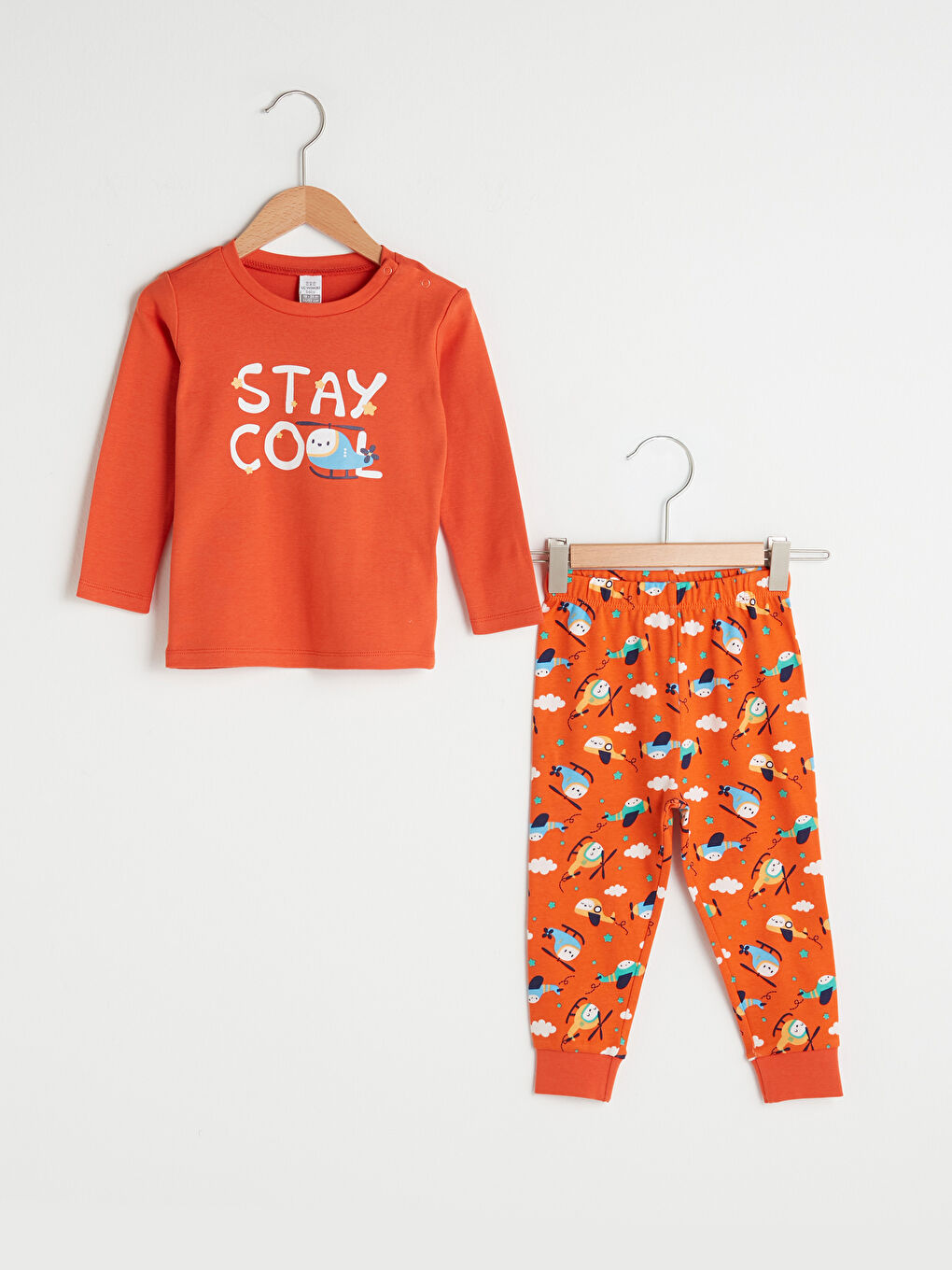 Crew Neck Long Sleeve Printed Cotton Baby Boy Pajama Set