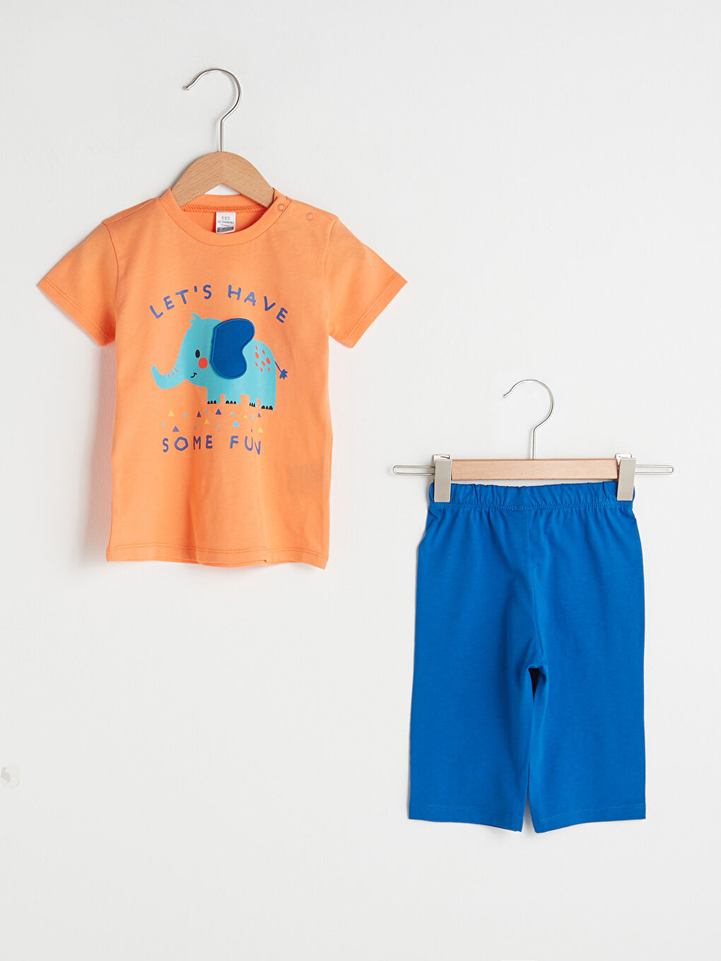 Bisiklet Yaka Kısa Kol Baskılı Pamuklu Erkek Bebek Pijama Takımı