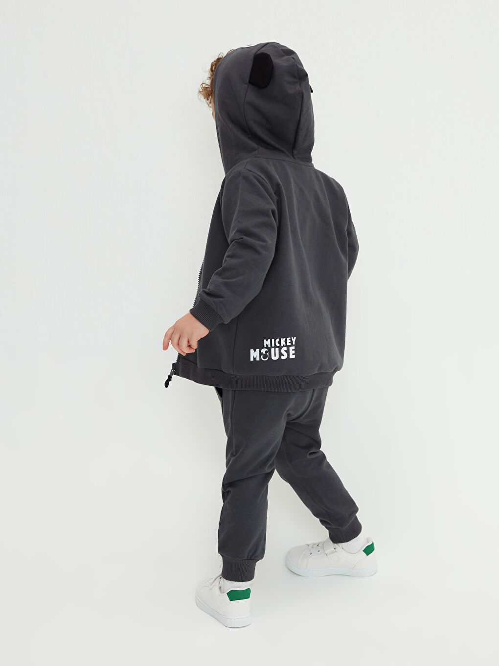 Antrasit Bisiklet Yaka Uzun Kollu Mickey Mouse Baskılı Erkek Bebek 3'lü Takım-4