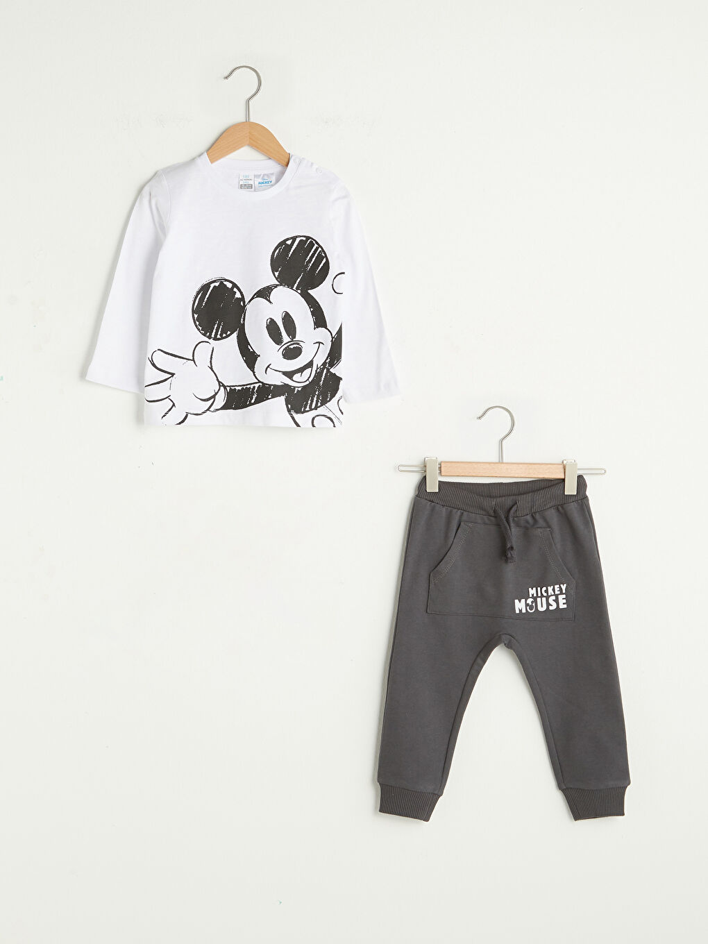 Antrasit Bisiklet Yaka Uzun Kollu Mickey Mouse Baskılı Erkek Bebek 3'lü Takım-7
