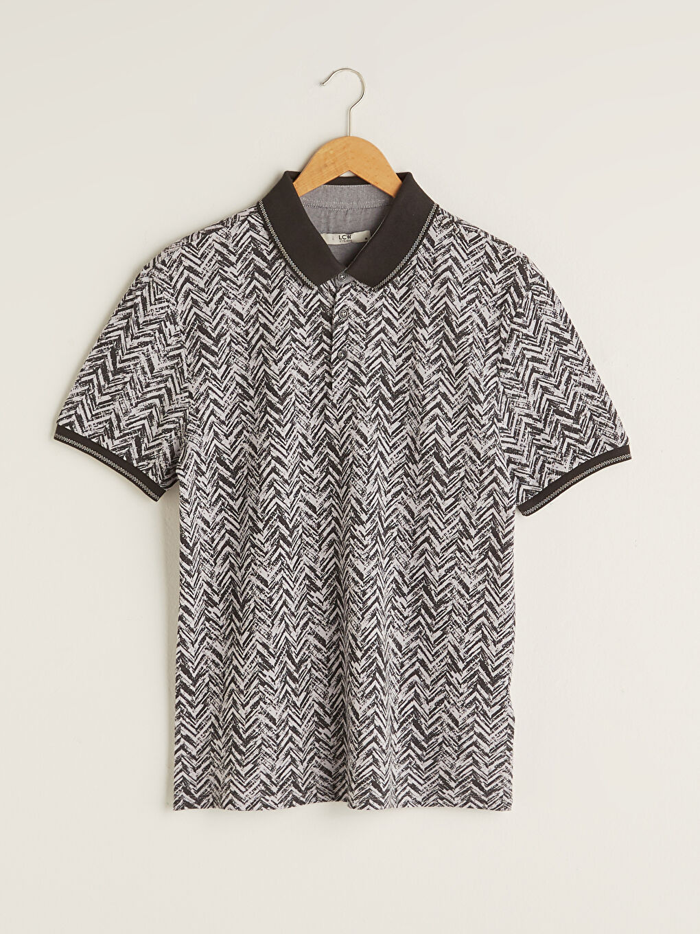 Antrasit Polo Yaka Kısa Kollu Desenli Pike Erkek Tişört-5