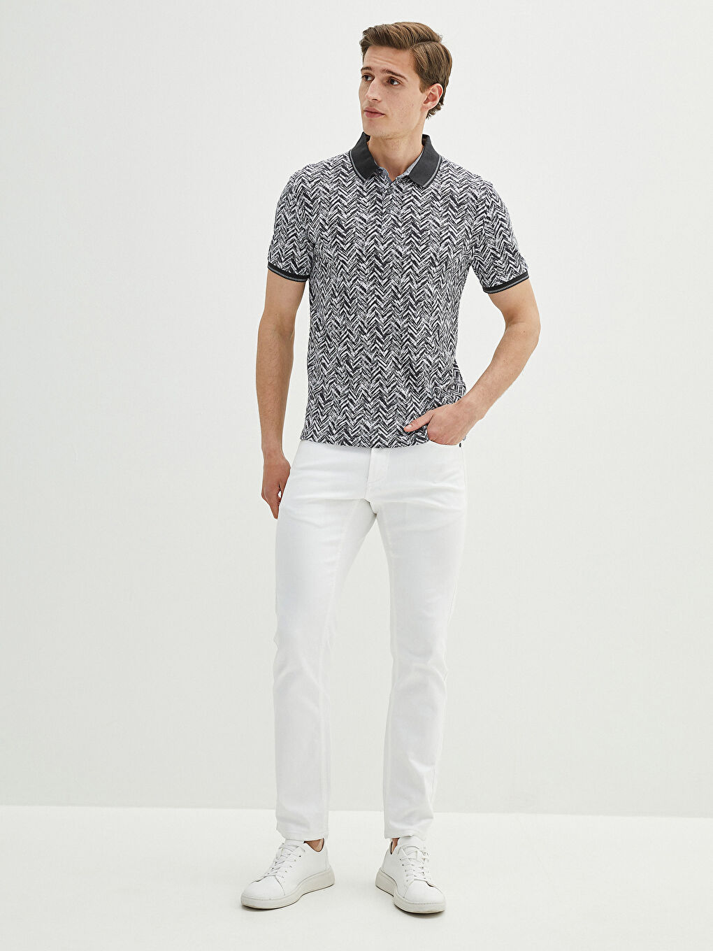 Antrasit Polo Yaka Kısa Kollu Desenli Pike Erkek Tişört-2