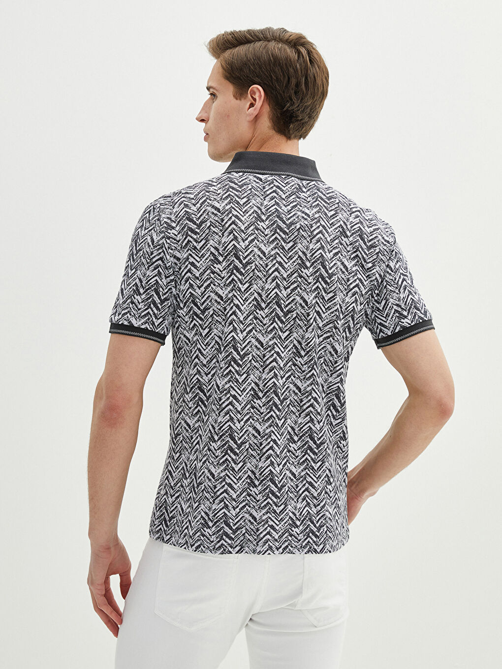 Antrasit Polo Yaka Kısa Kollu Desenli Pike Erkek Tişört-3