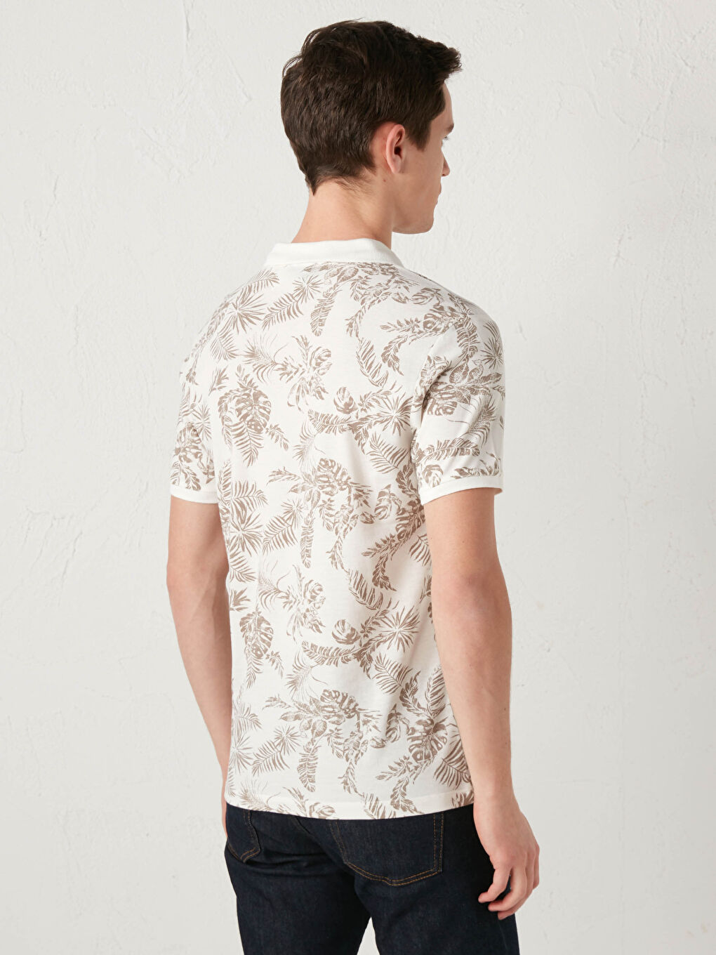 Ekru Polo Yaka Kısa Kollu Desenli Pike Erkek Tişört-11