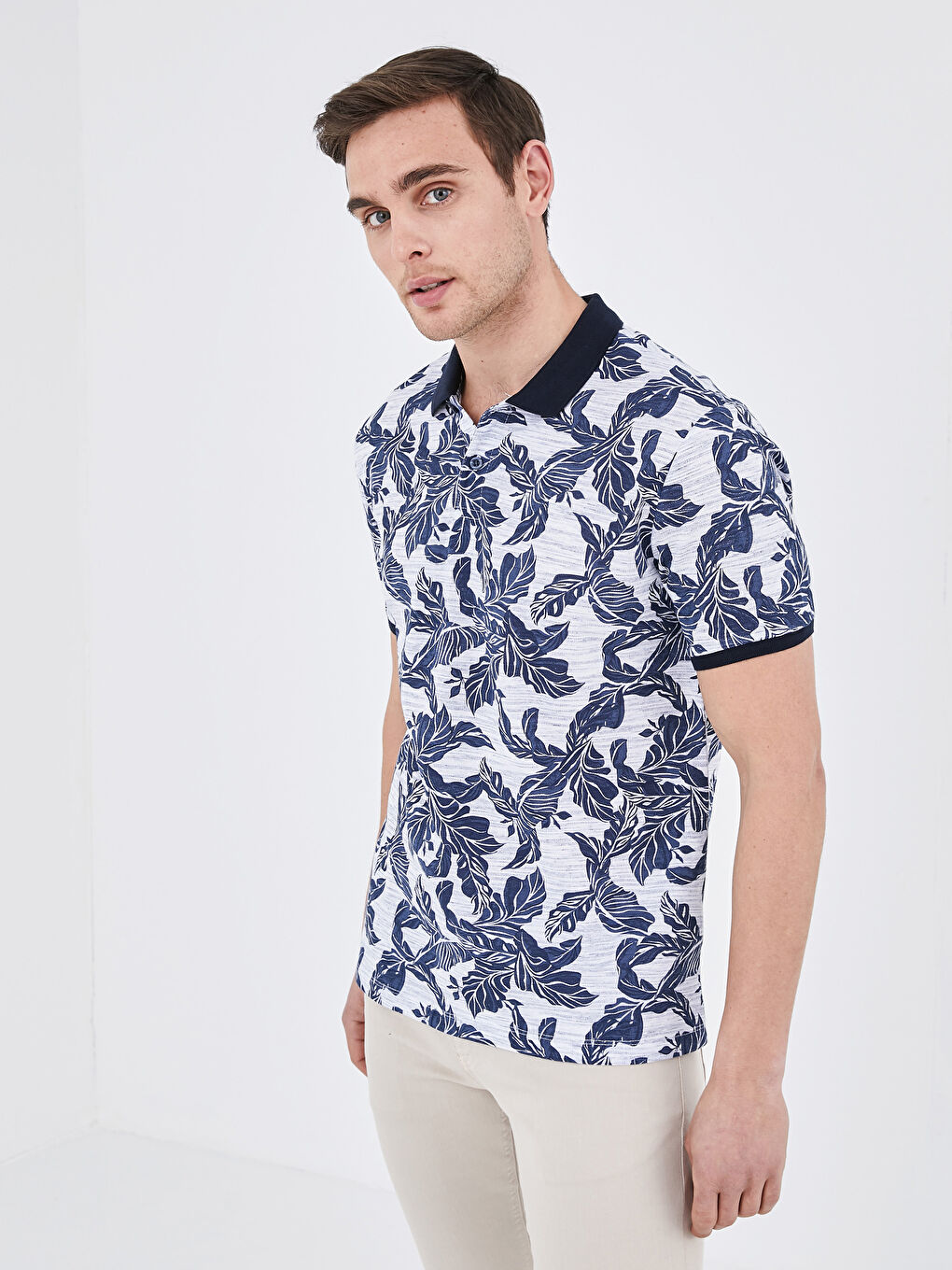 İndigo Polo Yaka Kısa Kollu Desenli Pike Erkek Tişört-1