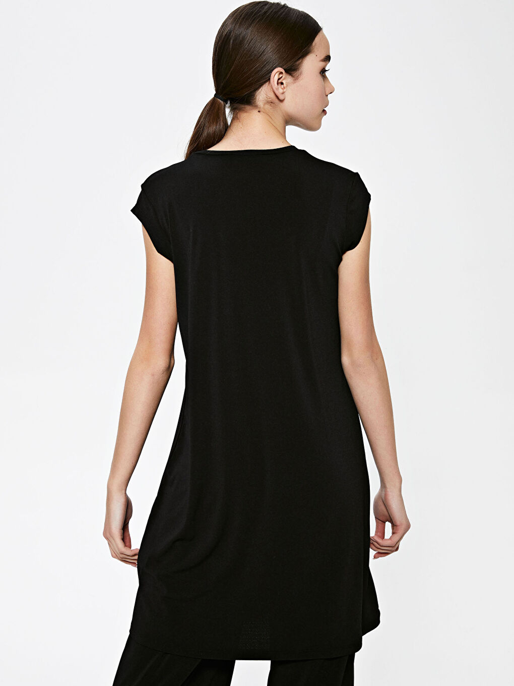 Crew Neck Straight Short Sleeve Crepe Woman Tunic-4