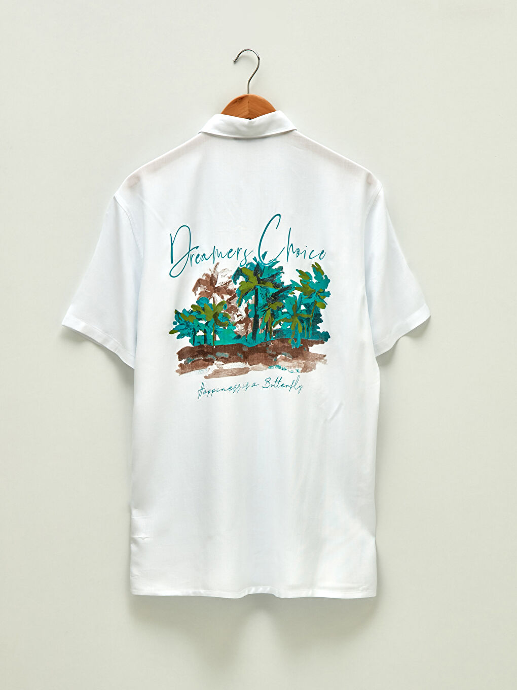 Beyaz Oversize Resort Yaka Kısa Kollu Poplin Erkek Gömlek-6