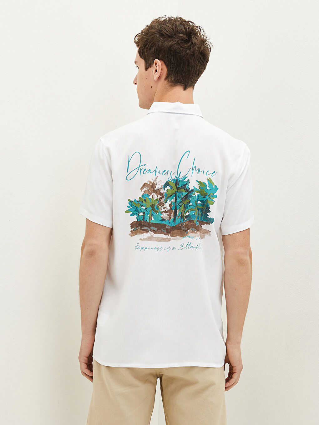 Beyaz Oversize Resort Yaka Kısa Kollu Poplin Erkek Gömlek-3