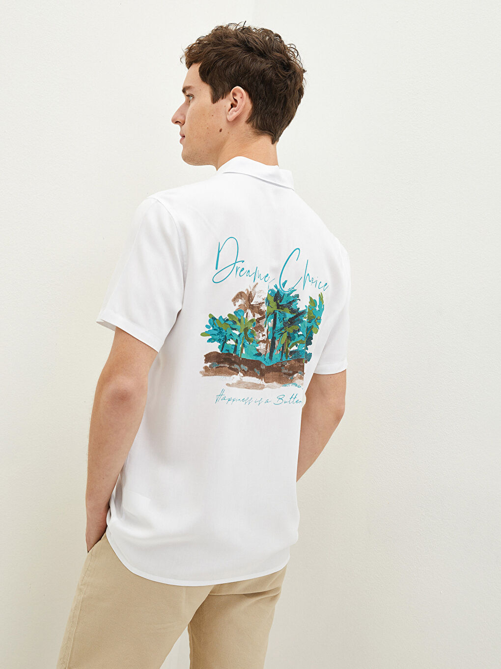 Beyaz Oversize Resort Yaka Kısa Kollu Poplin Erkek Gömlek